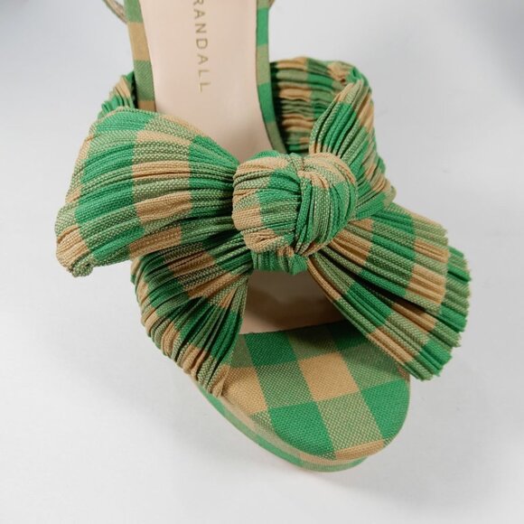 Loeffler Randall Natalia Bow Platform Heel SANDALS Size 5 Green Gingham NEW $450 - Picture 9 of 16